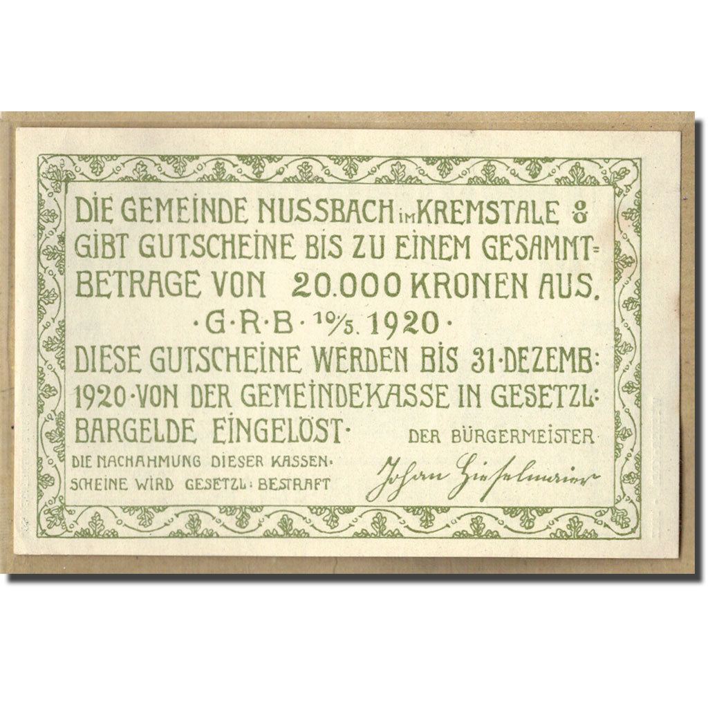 Banknote, Austria, Nussbach im Kremstal O.Ö. Gemeinde, 50 Heller, Texte 2