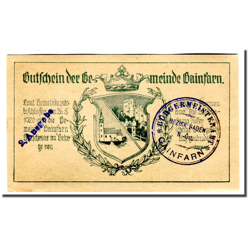 Billet, Autriche, Gainfarn, 50 Heller, Blason 2, 1920, 1920-05-26, SPL