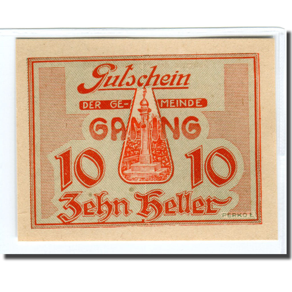 Billet, Autriche, Gaming, 10 Heller, Texte 3, 1920, SPL, Mehl:220b