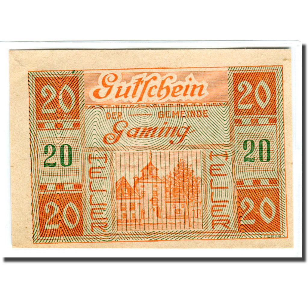 Billet, Autriche, Gaming, 20 Heller, Texte 4, 1920, SPL, Mehl:220b