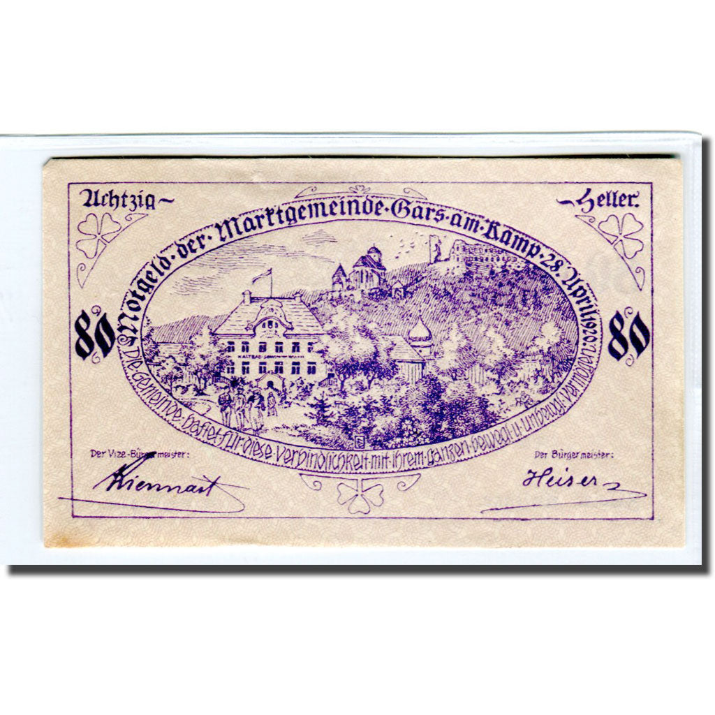Banconote, Austria, Gars am Kamp, 80 Heller, Texte 3, 1920, 1920-04-28, SPL