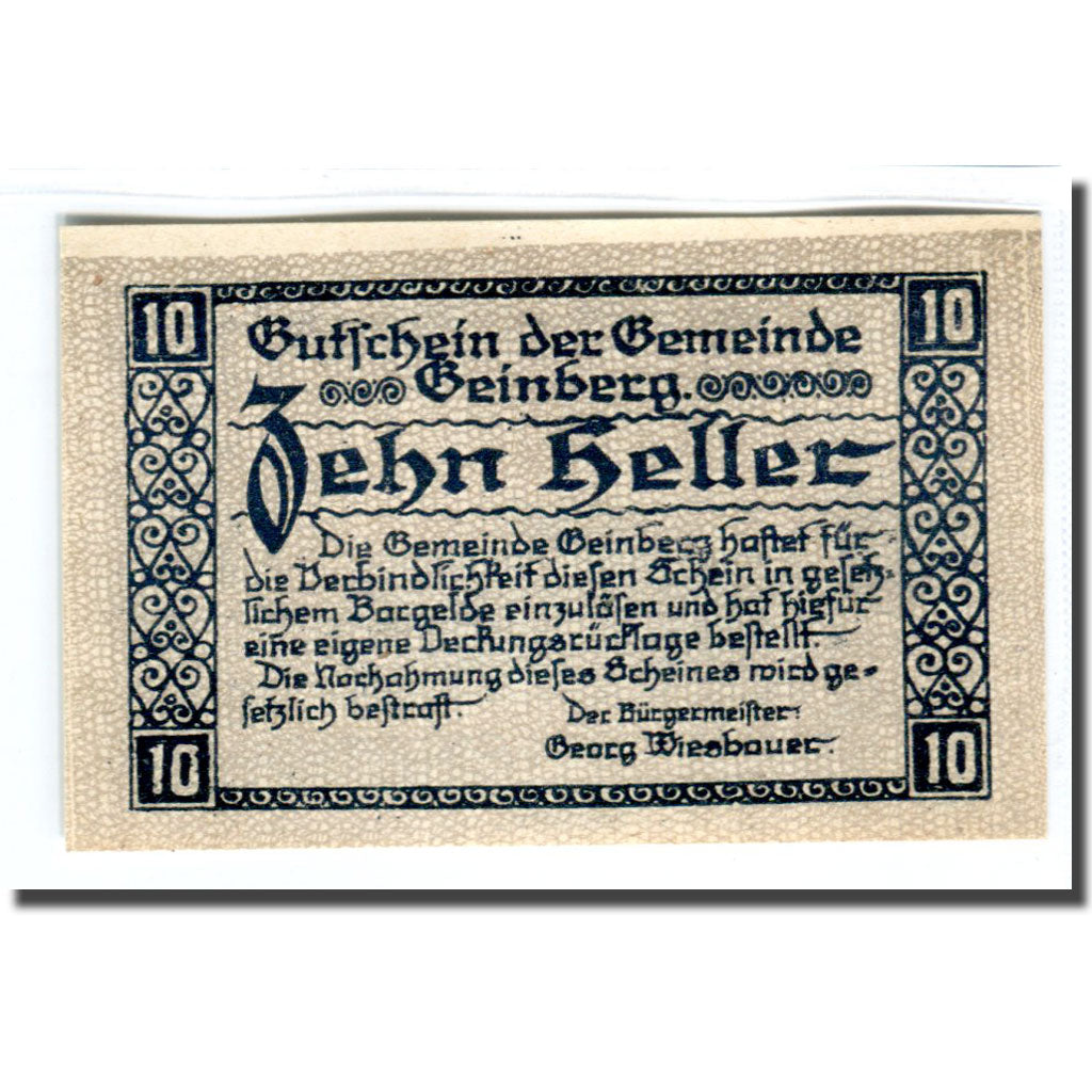 Billet, Autriche, Geinberg, 10 Heller, paysage, 1920, 1920-02-25, SPL, Mehl:228e