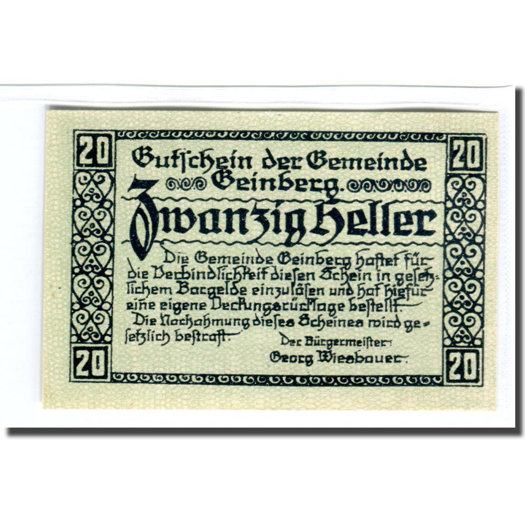 Billet, Autriche, Geinberg, 20 Heller, paysage 1, 1920, 1920-02-25, SPL