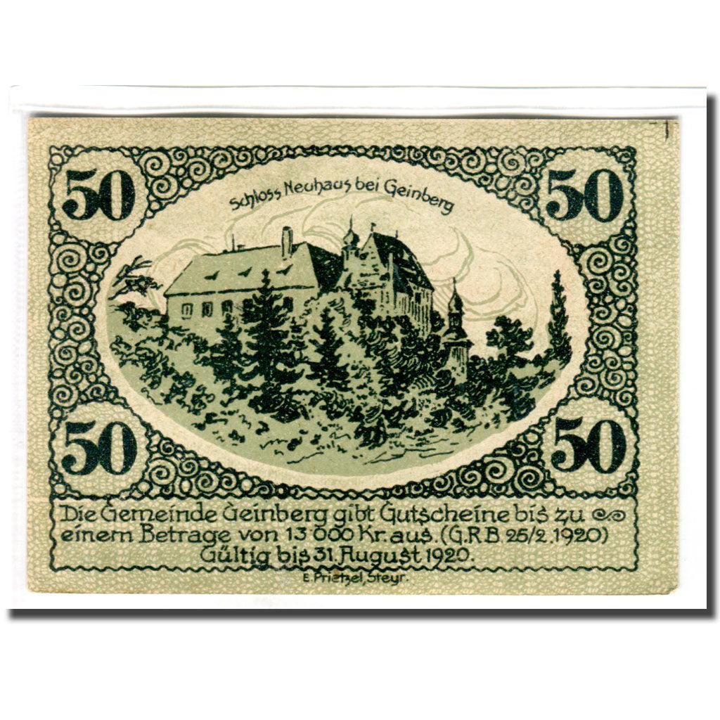 Billet, Autriche, Geinberg, 50 Heller, Batiment, 1920, 1920-02-25, SPL