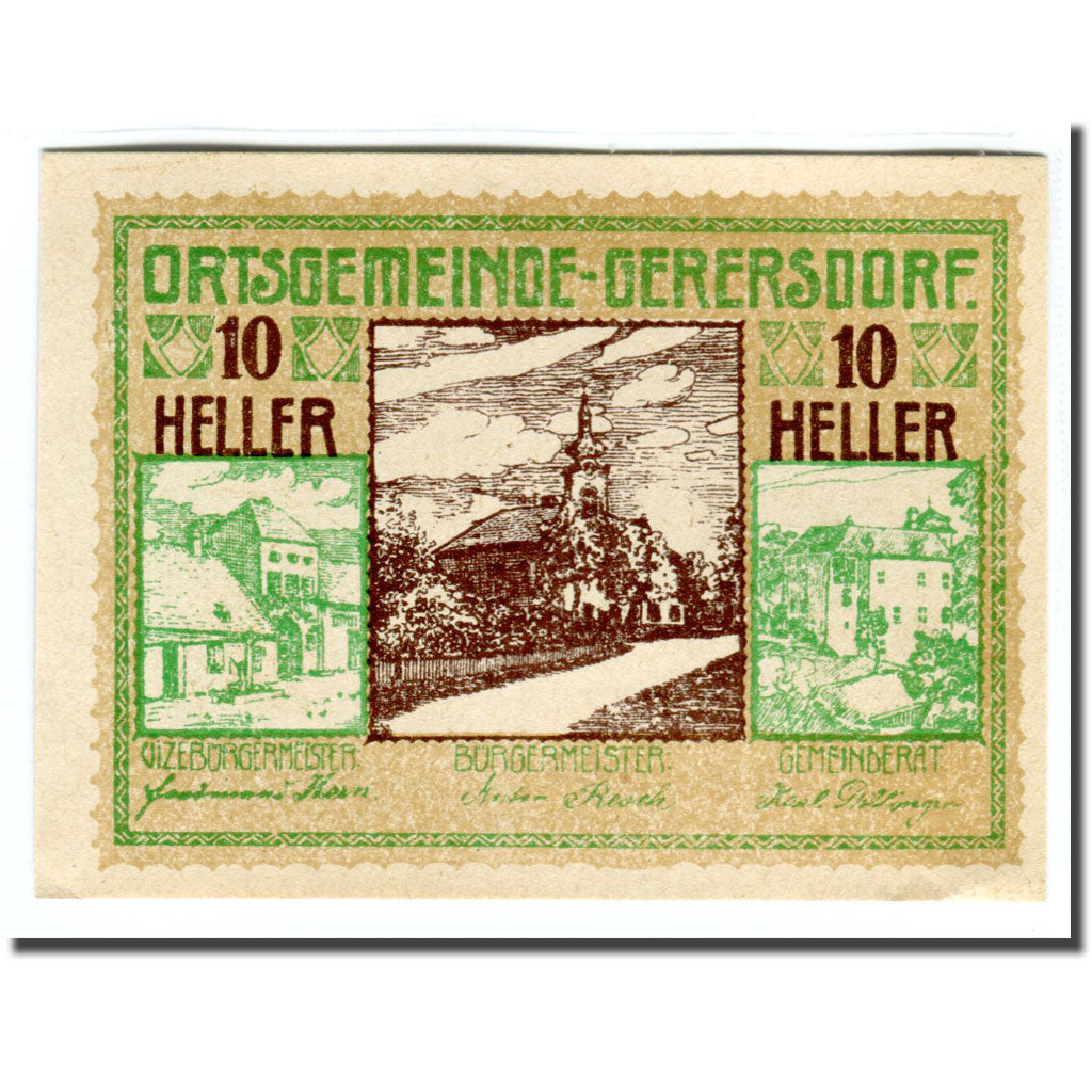 Billet, Autriche, Gerersdorf, 10 Heller, Texte, 1920, SPL, Mehl:230a