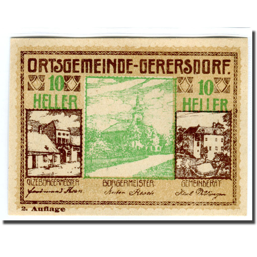Billet, Autriche, Gerersdorf, 10 Heller, texte 1, 1920, SPL, Mehl:230a