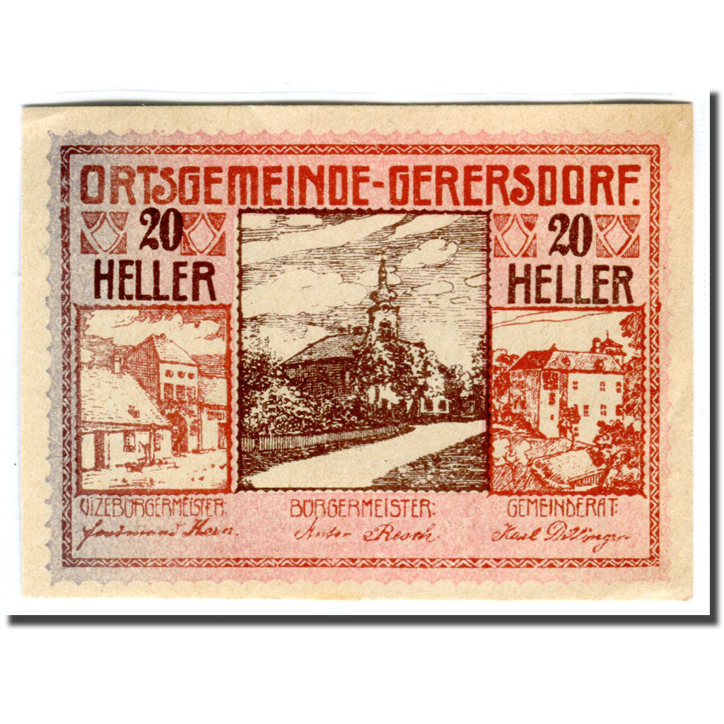 Billet, Autriche, Gerersdorf, 20 Heller, Texte 2, 1920, SPL, Mehl:230a