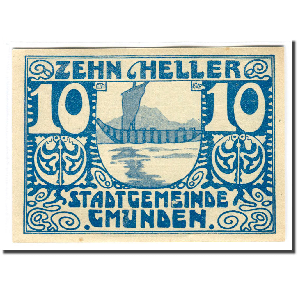 Biljet, Oostenrijk, Gmunden, 10 Heller, bateau, 1920, 1920-03-31, SPL