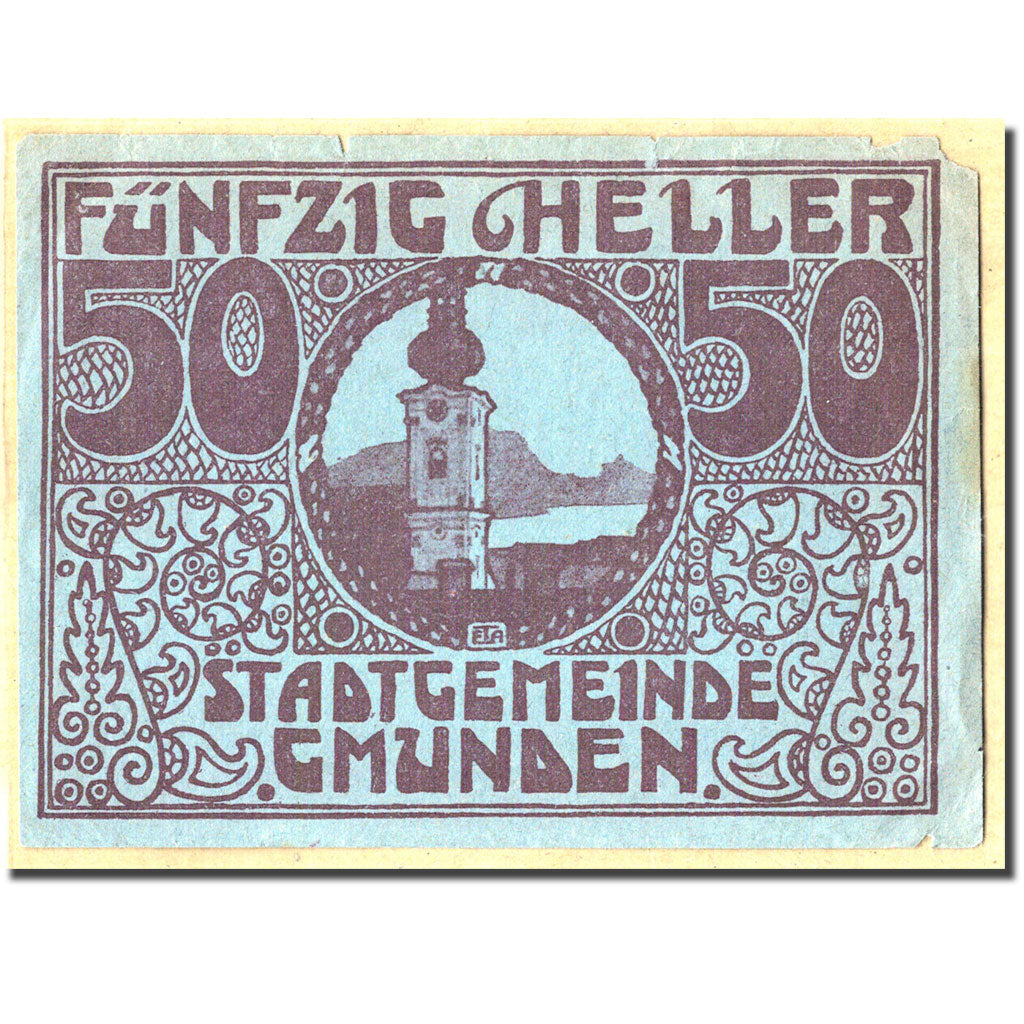 Billet, Autriche, Gmunden, 50 Heller, Batiment, 1920, 1920-03-31, SUP