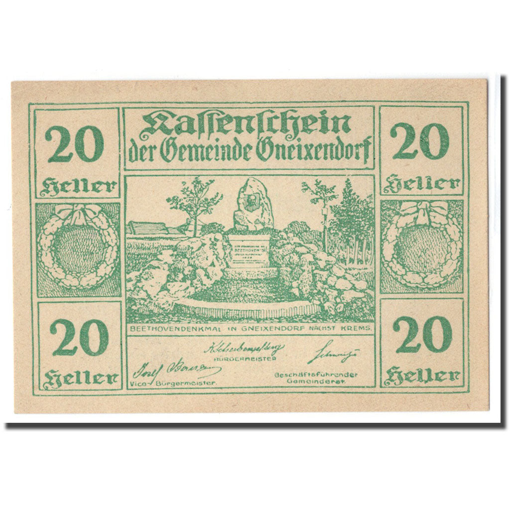 Banknote, Austria, Gneixendorf, 20 Heller, texte 1, 1920, UNC(63), Mehl:241Ia3