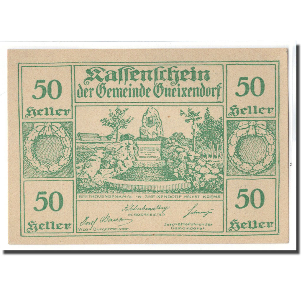 Geldschein, Österreich, Gneixendorf, 50 Heller, Texte 2, 1920, UNZ-