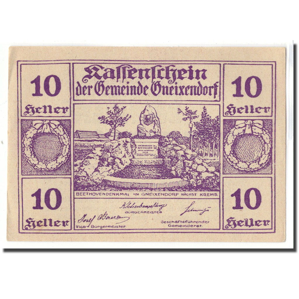 Banknot, Austria, Gneixendorf, 10 Heller, texte 1, 1920, Undated, UNC(63)