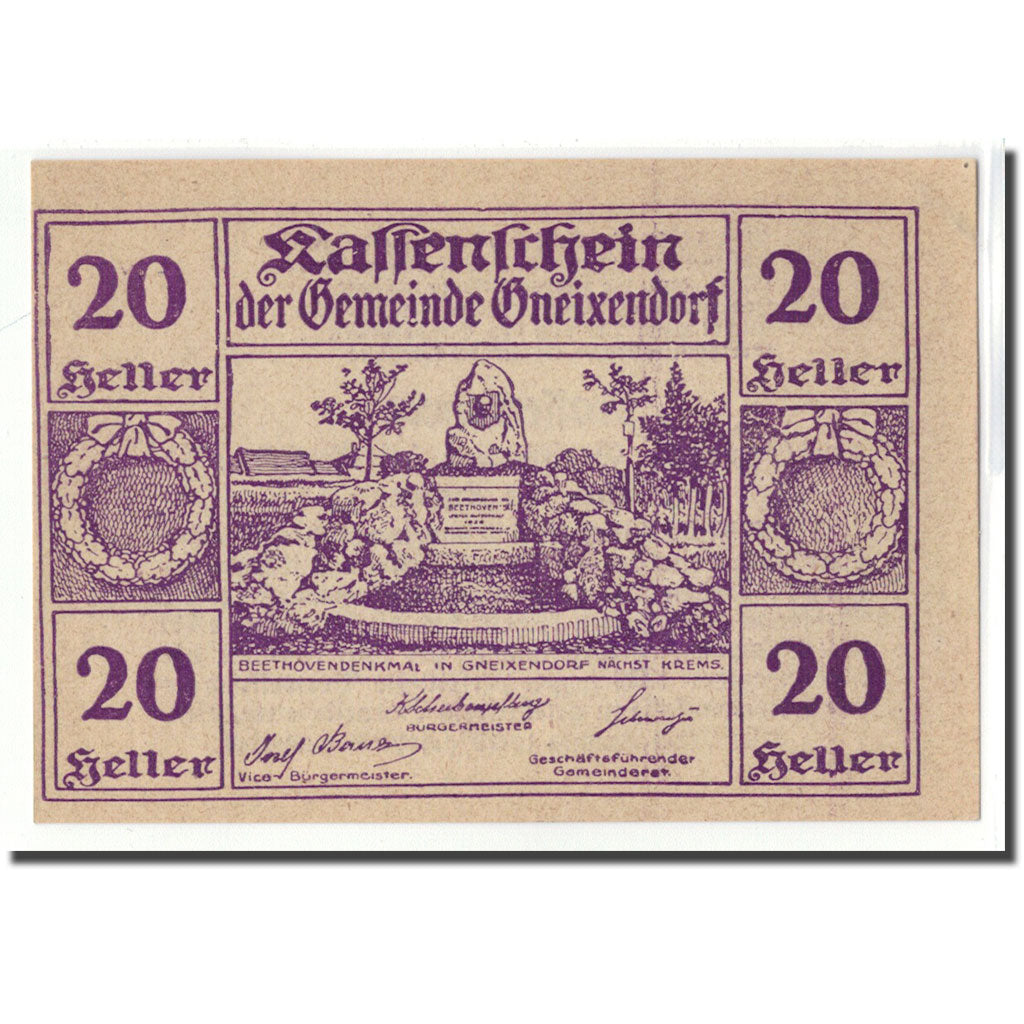 Banknot, Austria, Gneixendorf, 20 Heller, Texte 3, 1920, Undated, UNC(63)