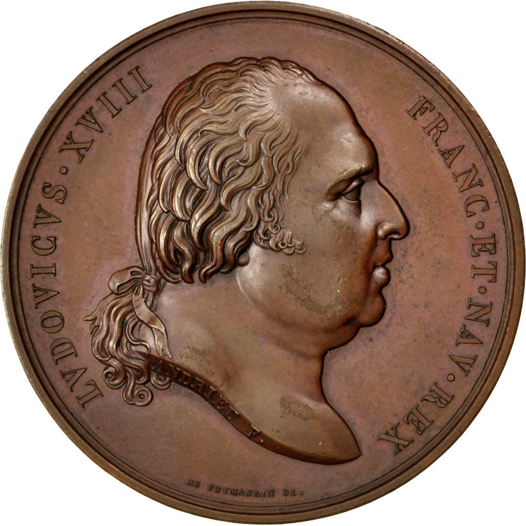 FRANCE, Politics, Society, War, Louis XVIII, Medal, MS(60-62), Andrieu, Bronze,.
