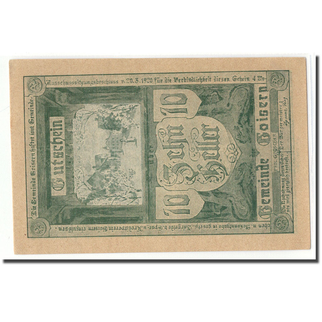 Banknot, Austria, Goisern, 10 Heller, Texte, 1920, 1920-03-20, UNC(63)