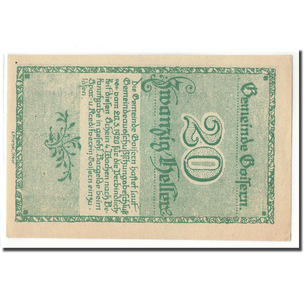 Banknot, Austria, Goisern, 20 Heller, texte 1, 1920, 1920-03-20, UNC(63)