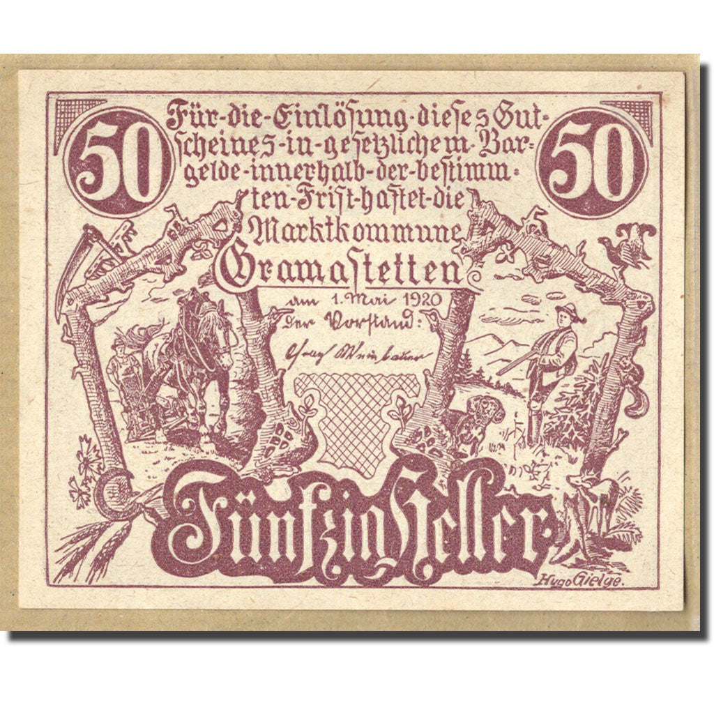 Billet, Autriche, Gramastetten, 50 Heller, paysage, 1920, 1920-05-01, SPL