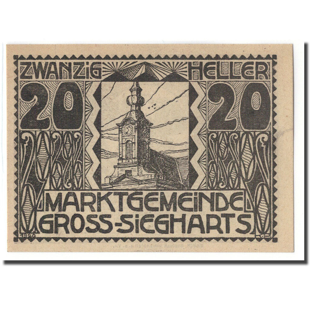 Billet, Autriche, Gross-Siegharts, 20 Heller, Clocher, 1920, SPL, Mehl:297a