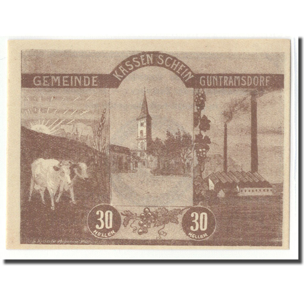 Banknot, Austria, Guntramsdorf N.Ö. Marktgemeinde, 30 Heller, texte 1, 1920