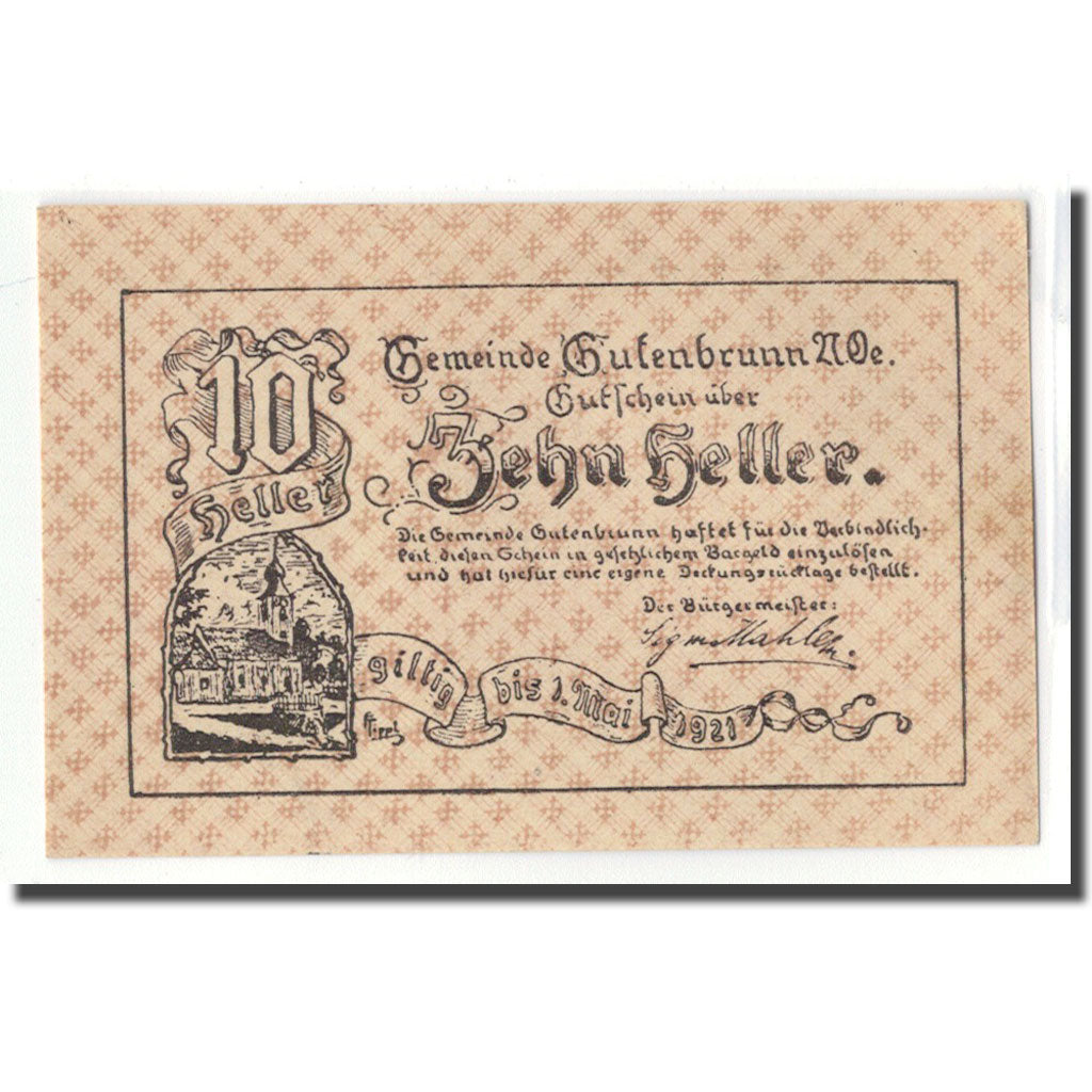 Geldschein, Österreich, Gutenbrunn, 10 Heller, valeur faciale, 1921, UNZ-