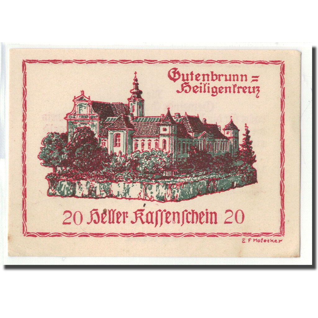 Banknot, Austria, Gutenbrunn, 20 Heller, batiment 1, 1920, 1920-05-15, UNC(63)