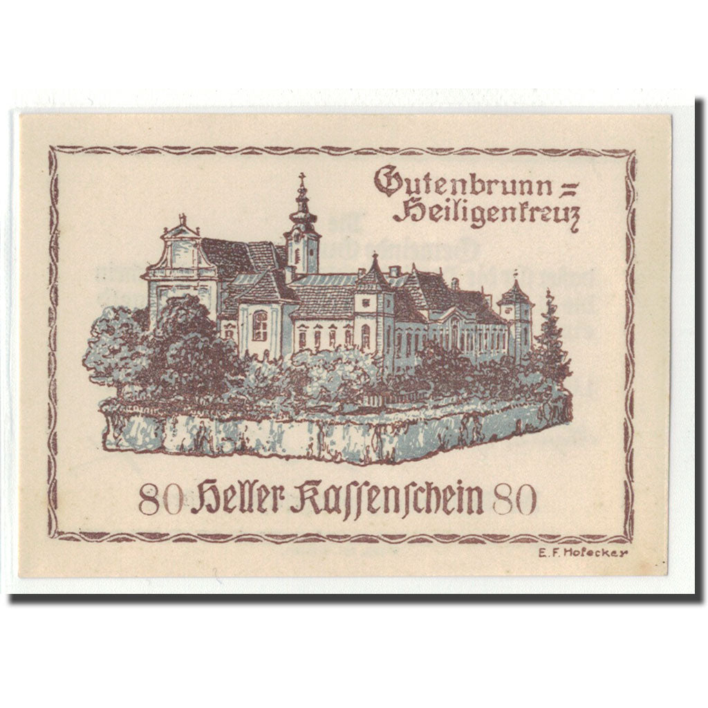 Banknote, Austria, Gutenbrunn, 80 Heller, batiment 3, 1920, 1920-05-15, UNC(63)