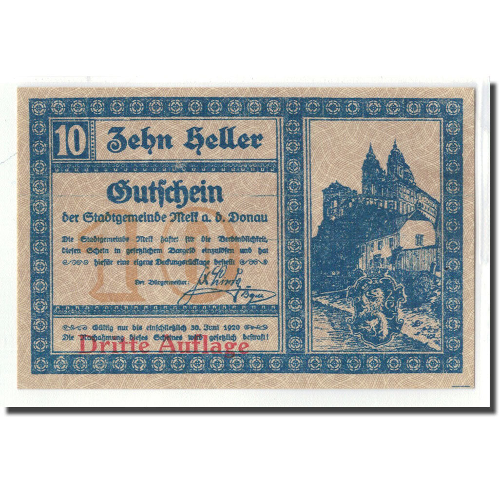Banknot, Austria, Melk, 10 Heller, N.D, 1920, Undated, UNC(63), Mehl:605If