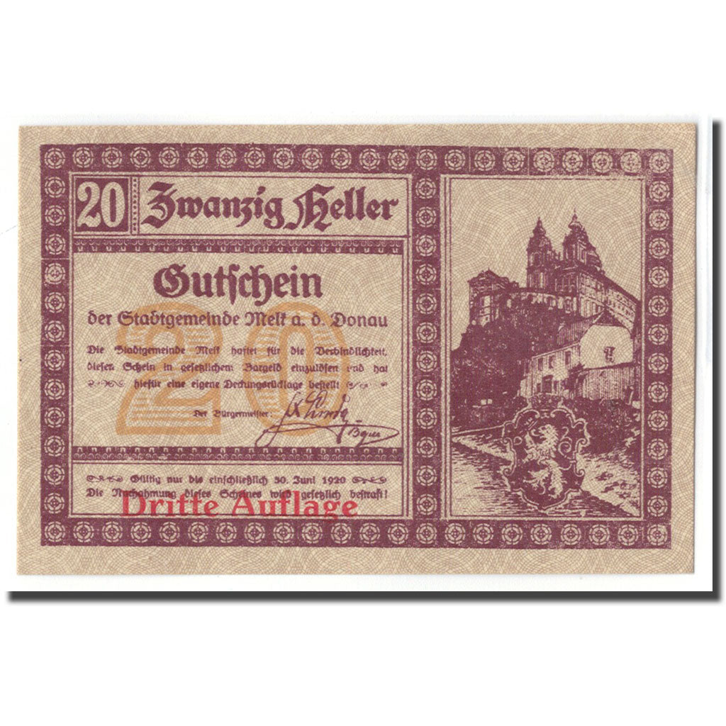Banconote, Austria, Melk, 20 Heller, N.D, 1920, SPL, Mehl:605If