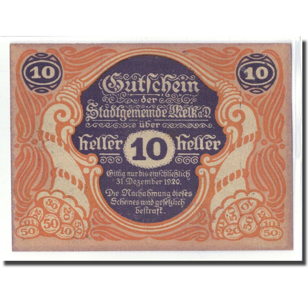 Banknot, Austria, Melk, 10 Heller, paysage, 1920, Undated, UNC(63), Mehl:605II