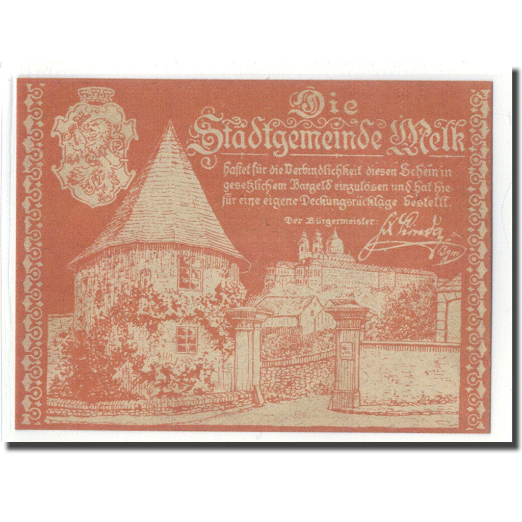 Banknot, Austria, Melk, 50 Heller, paysage 2, 1920, Undated, UNC(63), Mehl:605II