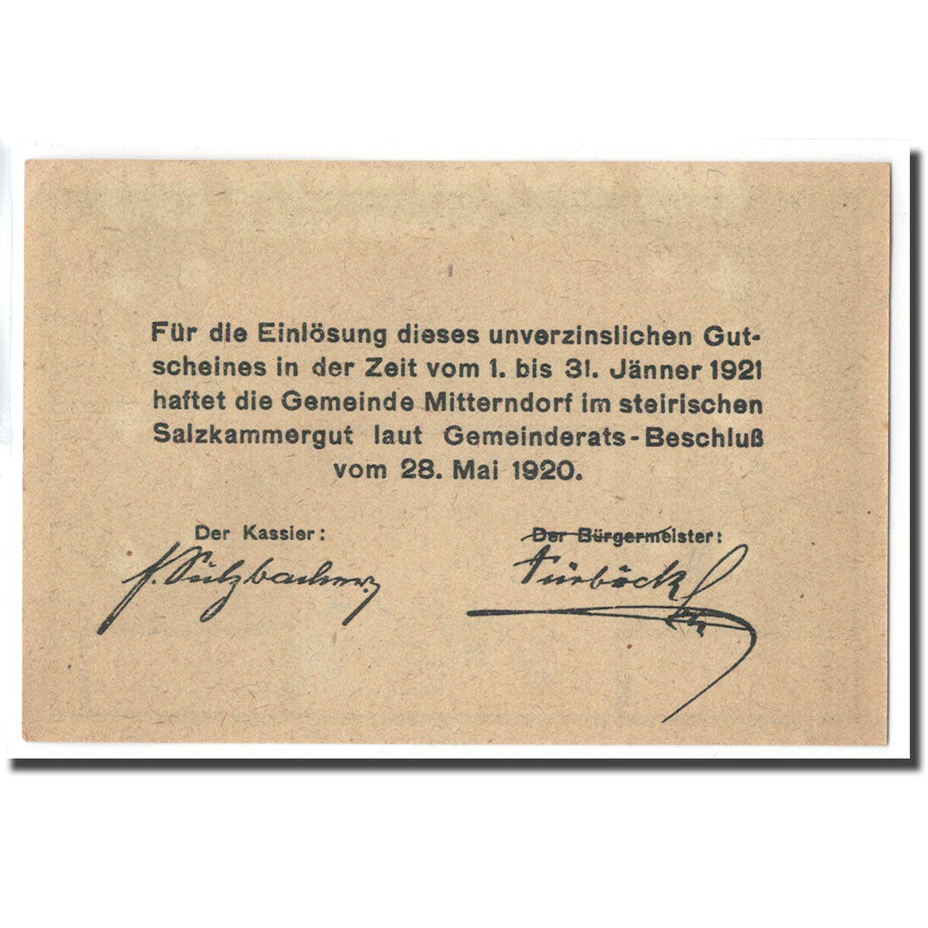Biljet, Oostenrijk, Mitterndorf, 10 Heller, Texte, 1920, 1920-05-28, SPL