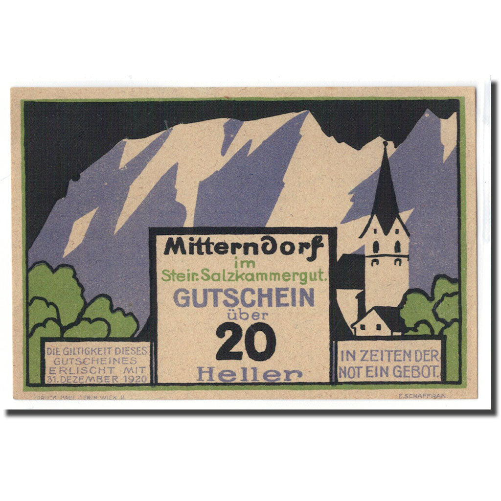 Banknote, Austria, Mitterndorf, 20 Heller, texte 1, 1920, 1920-05-28, UNC(63)