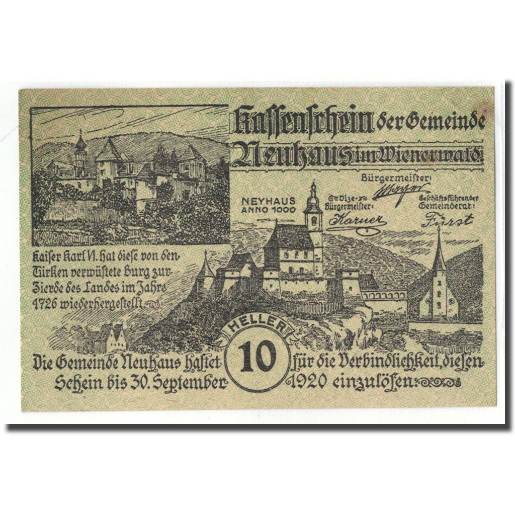 Geldschein, Österreich, Neuhaus N.Ö. Gemeinde, 10 Heller, N.D, 1920, UNZ-