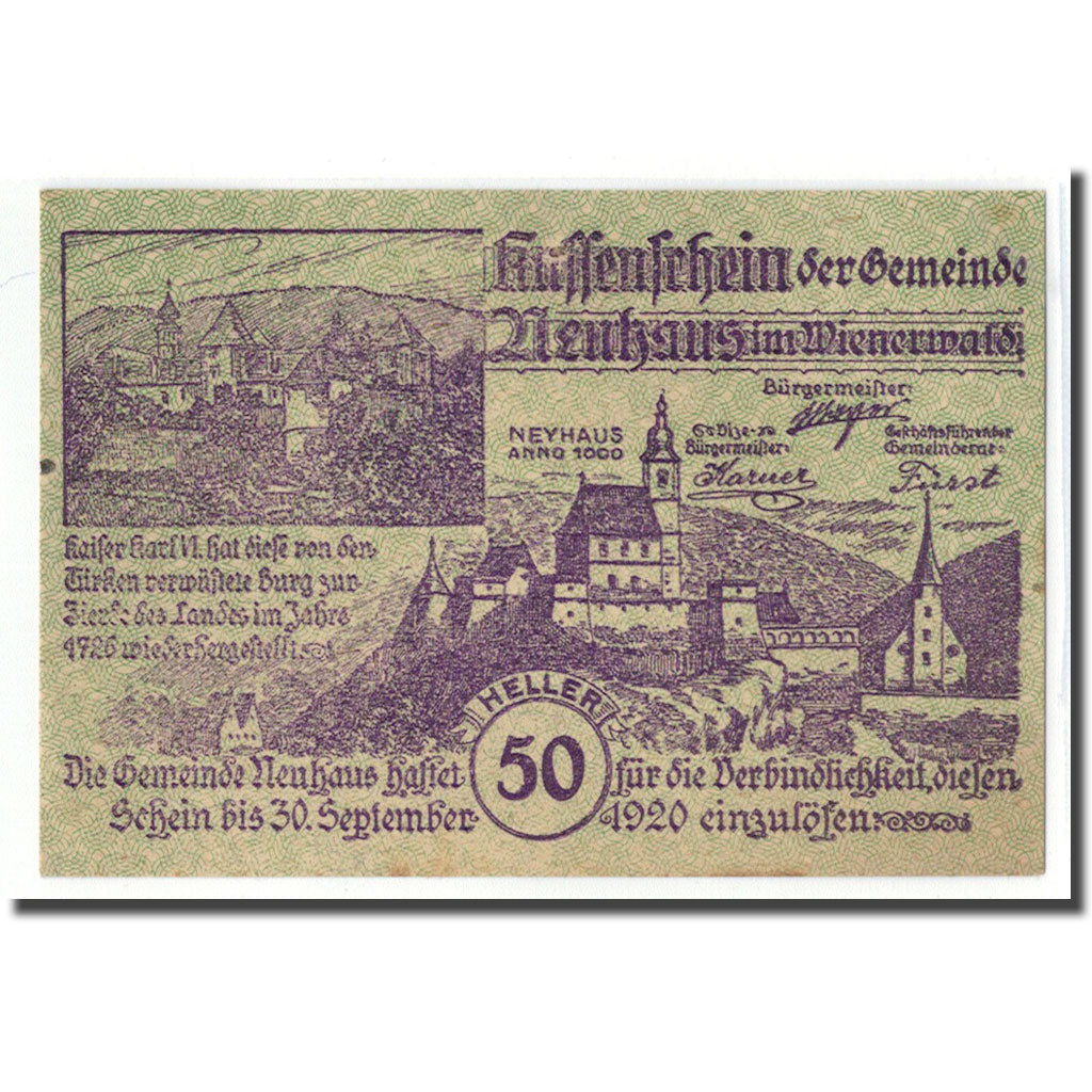 Geldschein, Österreich, Neuhaus N.Ö. Gemeinde, 50 Heller, N.D, 1920, UNZ-
