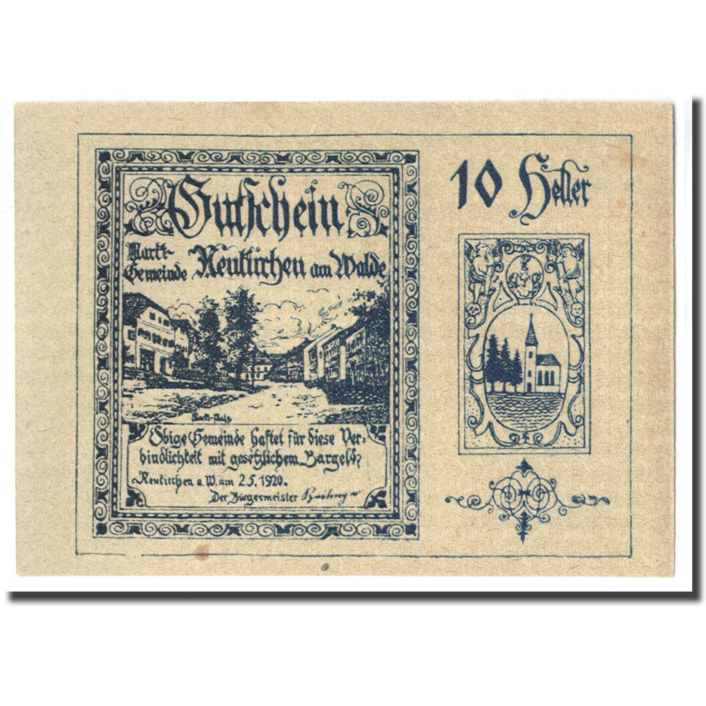 Banknot, Austria, Neukirchen am Walde O.Ö. Marktgemeinde, 10 Heller, Texte