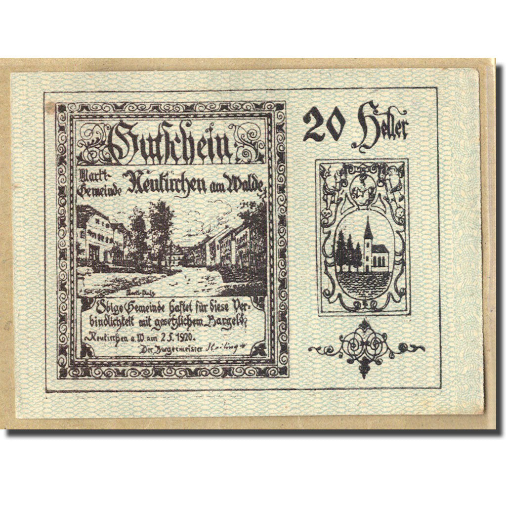 Banknot, Austria, Neukirchen am Walde O.Ö. Marktgemeinde, 20 Heller, texte 1