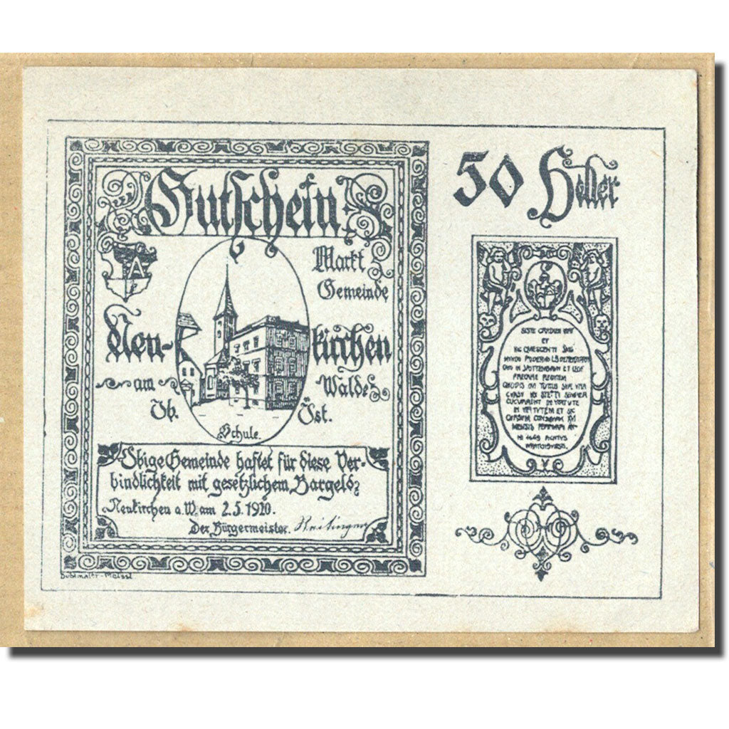 Billete, Austria, Neukirchen am Walde O.Ö. Marktgemeinde, 50 Heller, Texte 2