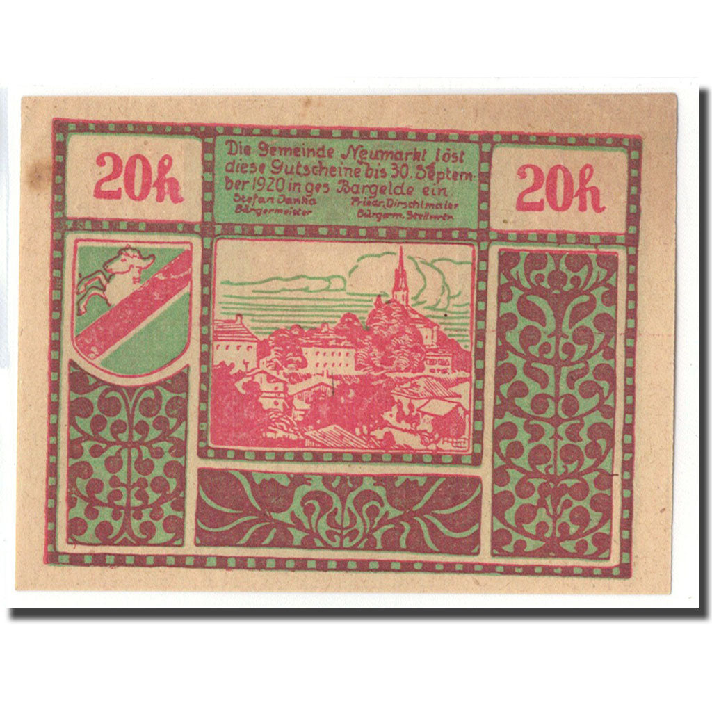 Banknote, Austria, Neumarkt Bei Salzburg Sbg. Gemeinde, 20 Heller, paysage