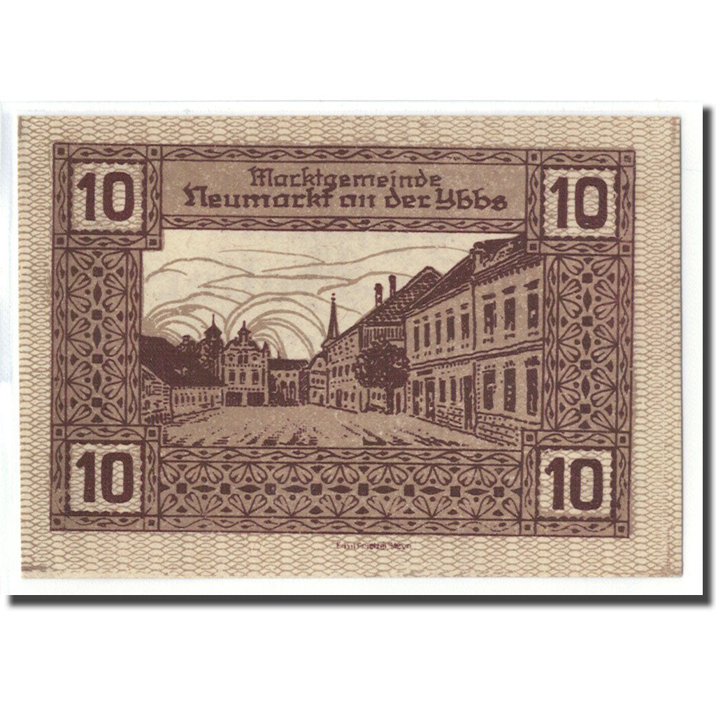 Banknote, Austria, Neumarkt an der Ybbs N.Ö. Marktgemeinde, 10 Heller, village