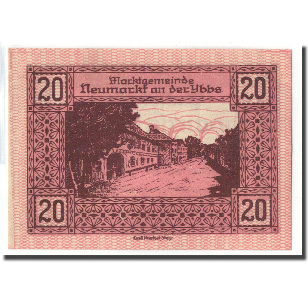Banknot, Austria, Neumarkt an der Ybbs N.Ö. Marktgemeinde, 20 Heller, village
