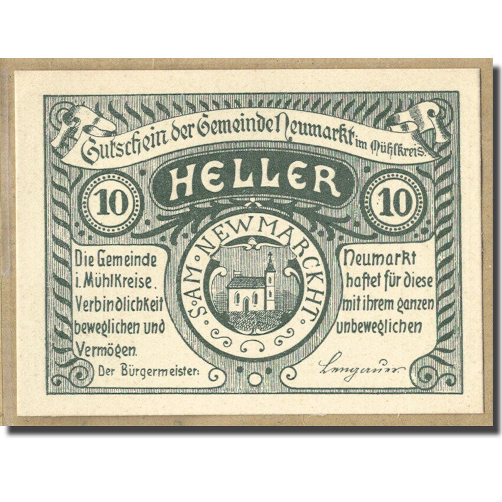 Banknot, Austria, Neumarkt im Mühlkreis O.Ö. Gemeinde, 10 Heller, valeur