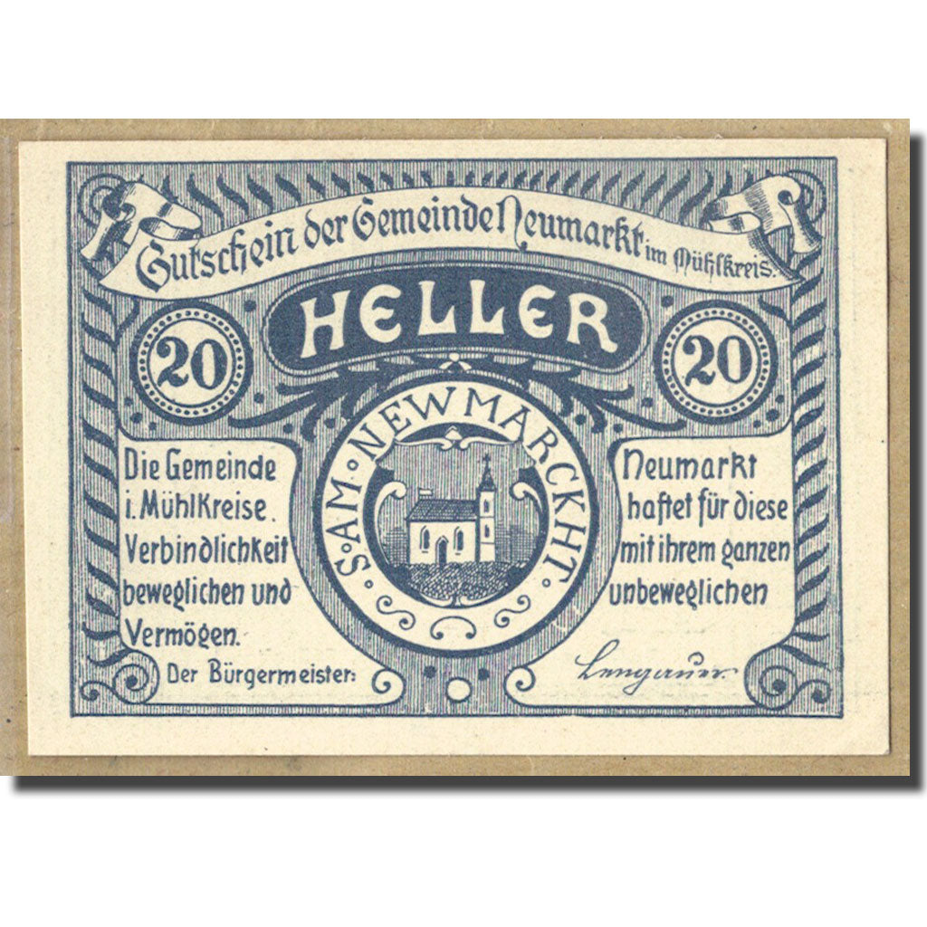 Banknot, Austria, Neumarkt im Mühlkreis O.Ö. Gemeinde, 20 Heller, valeur