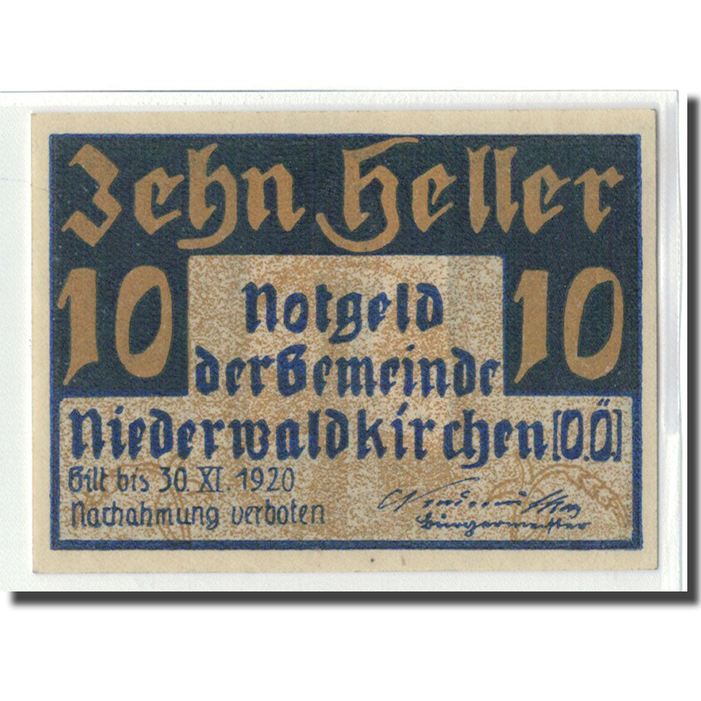 Banknot, Austria, Niederwaldkirchen O.Ö. Gemeinde, 10 Heller, tour, 1920