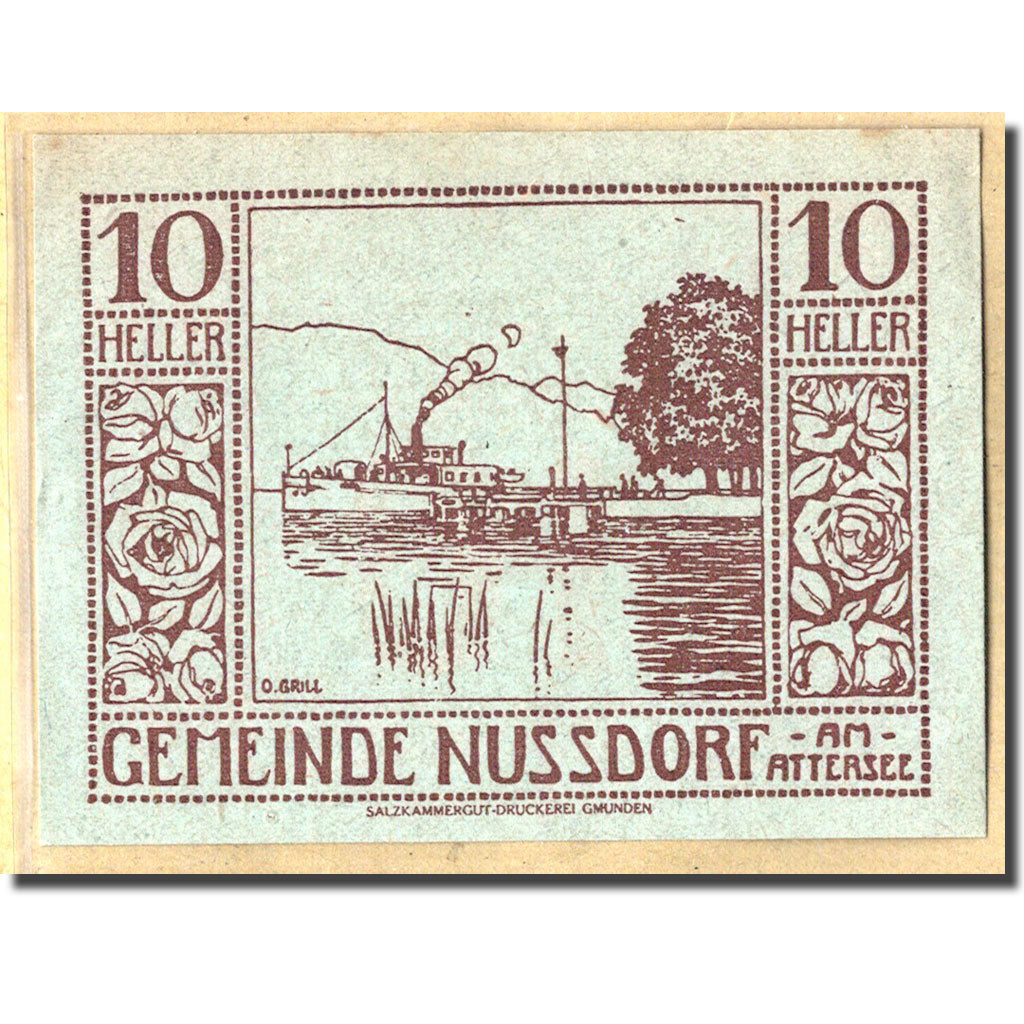 Billete, Austria, Nussdorf am Attersee O.Ö. Gemeinde, 10 Heller, bateau, 1920