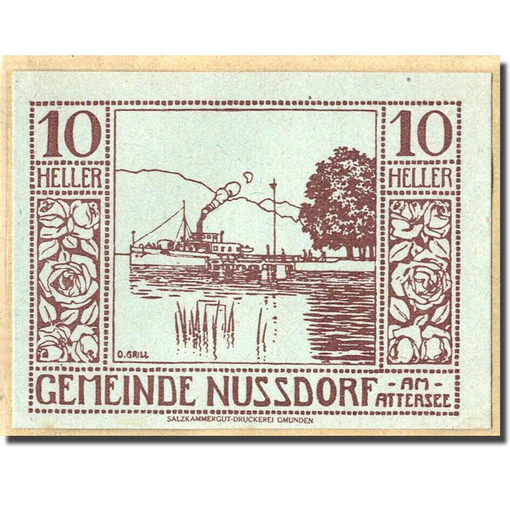 Banconote, Austria, Nussdorf am Attersee O.Ö. Gemeinde, 10 Heller, bateau 1