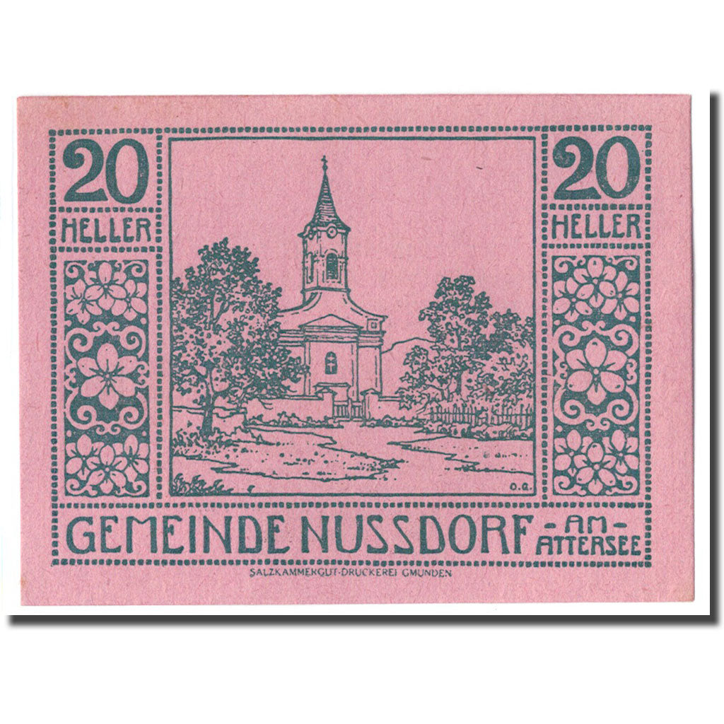 Banknot, Austria, Nussdorf am Attersee O.Ö. Gemeinde, 20 Heller, Eglise, 1920