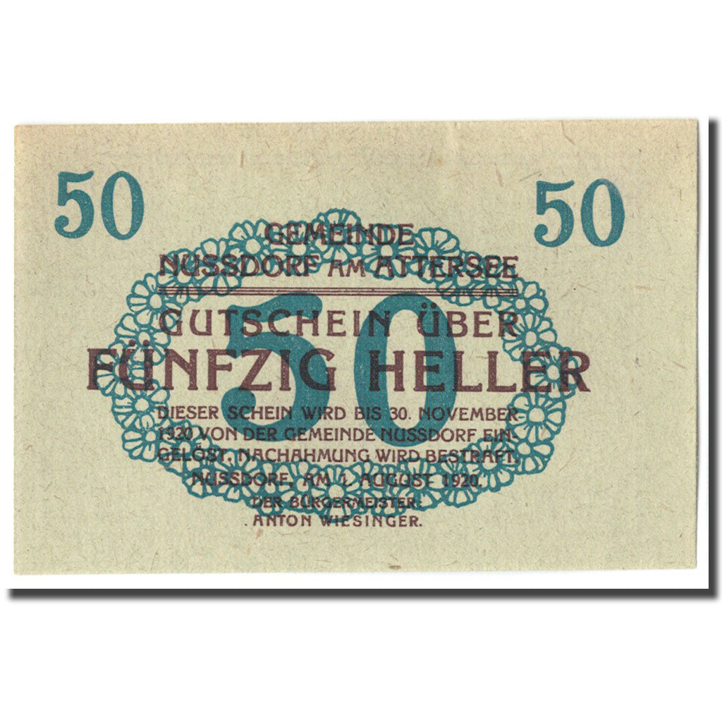 Banknote, Austria, Nussdorf am Attersee O.Ö. Gemeinde, 50 Heller, bateau 2