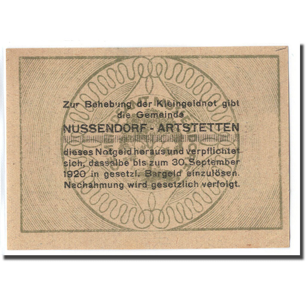 Banknot, Austria, Nussendorf - Artstetten N.Ö. Gemeinde, 10 Heller, Texte