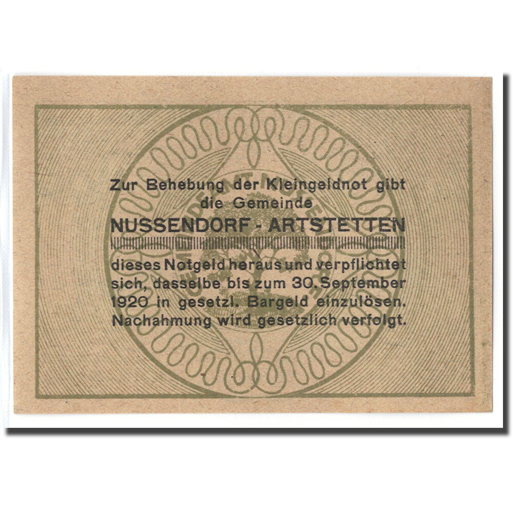Banconote, Austria, Nussendorf - Artstetten N.Ö. Gemeinde, 20 Heller, texte 1