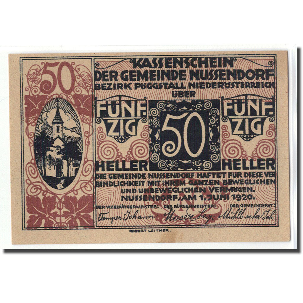 Banknote, Austria, Nussendorf - Artstetten N.Ö. Gemeinde, 50 Heller, Texte 2